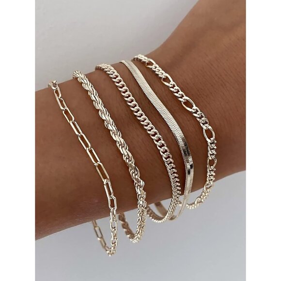 Silver Gold Bracelet for Women Waterproof Dainty Stackable Jewelry Set Accessori - Picture 2 of 8